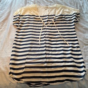 Blue and white striped swimsuit cover up